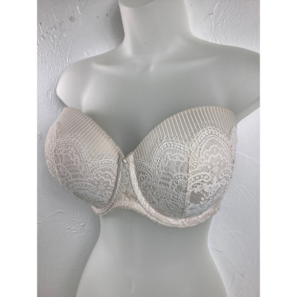 VS Dream Angel Strapless Multi Way Lace Wired Nude bra SZ 38DD or 38E EUC - Picture 2 of 12